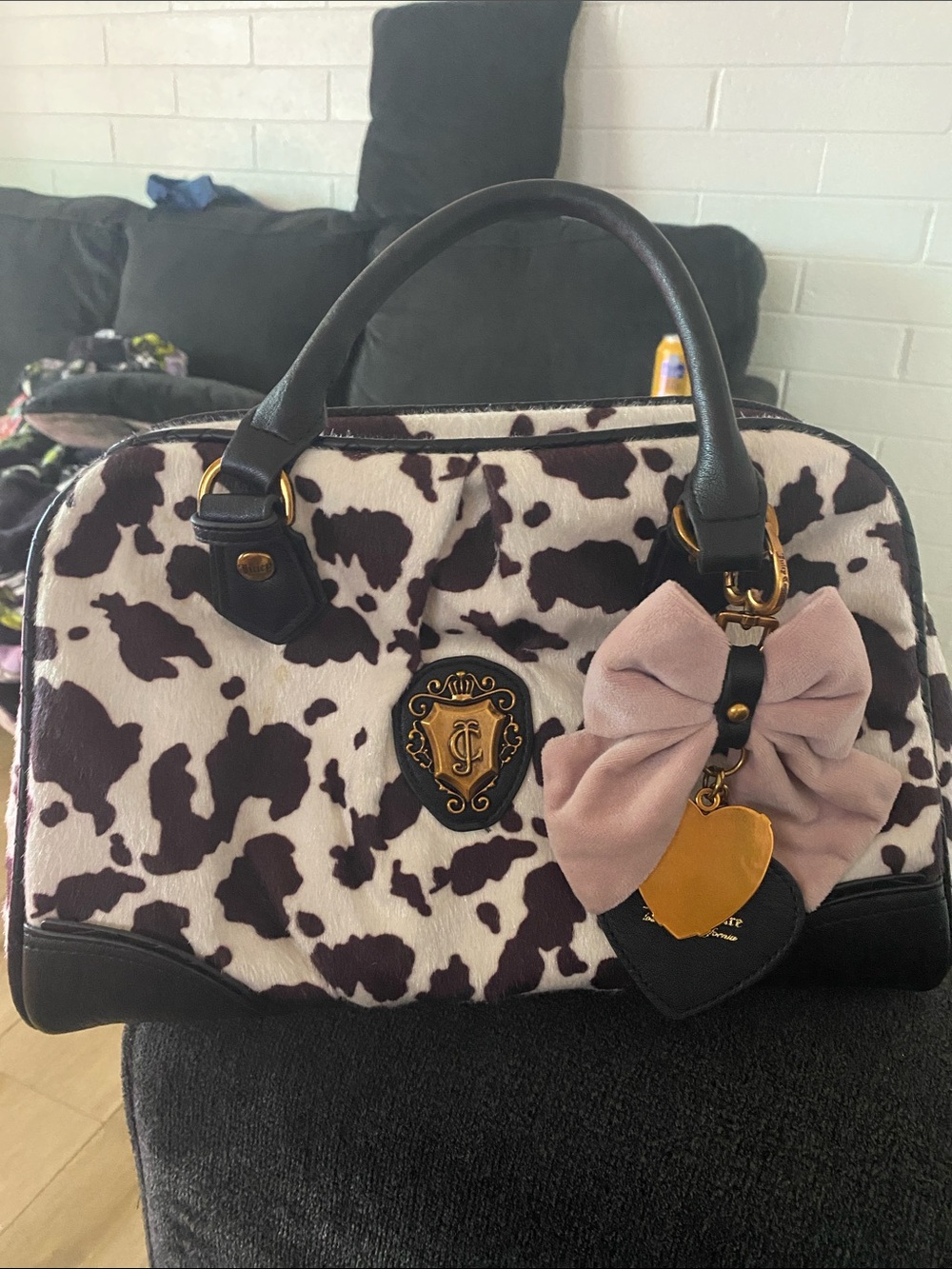 Juicy couture Cow Print Satchel with Pink Bow Charm